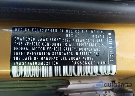 2016 Volkswagen Beetle 1.8T Dune from USA, damaged, VIN 3VWS17AT0GM621136